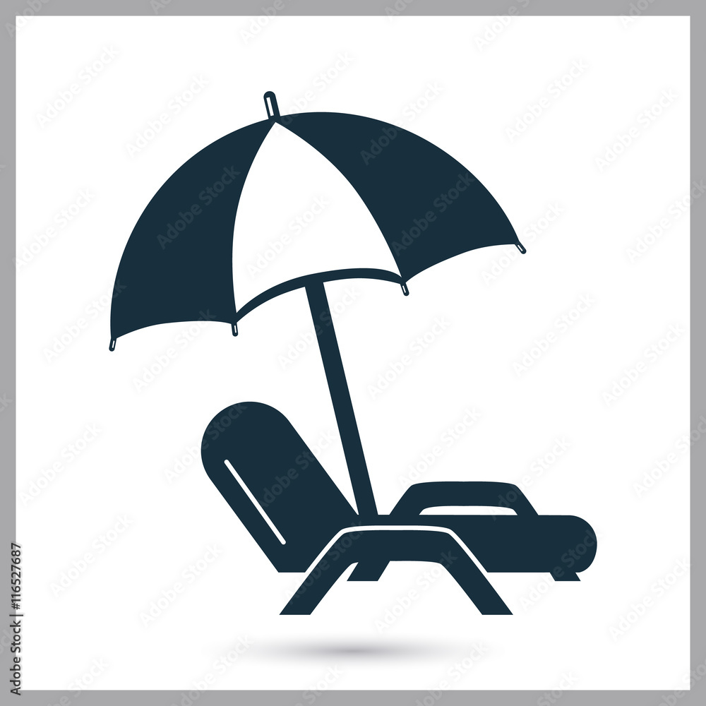 Lounger with umbrella icon on the background