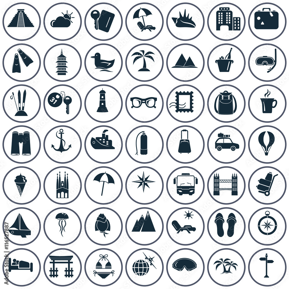 Set of forty nine trave icons Set of forty nine trave icons