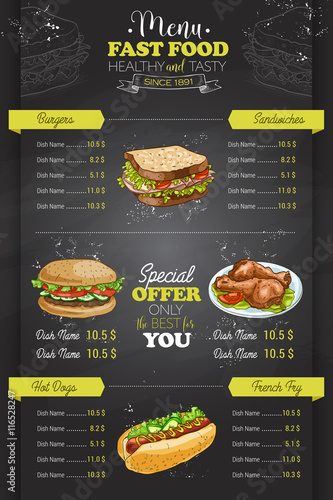 Drawing vertical color fast food menu design