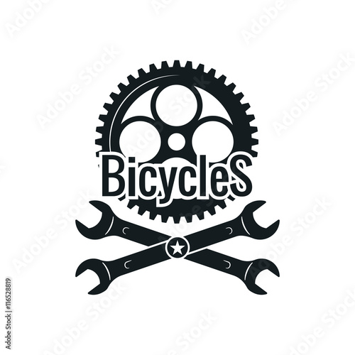Vintage bike repair logo badges and labels. Cycle wheel isolated vector. Old style bicycle shop and repair logotypes