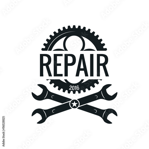 Vintage bike repair logo badges and labels. Cycle wheel isolated vector. Old style bicycle shop and repair logotypes