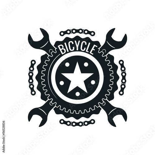 Vintage bike repair logo badges and labels. Cycle wheel isolated vector. Old style bicycle shop and repair logotypes