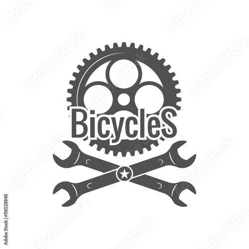 Vintage bike repair logo badges and labels. Cycle wheel isolated vector. Old style bicycle shop and repair logotypes
