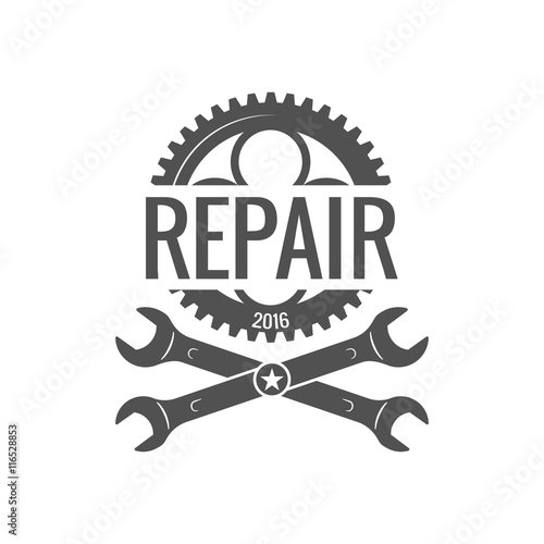 Vintage bike repair logo badges and labels. Cycle wheel isolated vector. Old style bicycle shop and repair logotypes