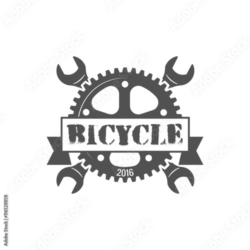 Vintage bike repair logo badges and labels. Cycle wheel isolated vector. Old style bicycle shop and repair logotypes