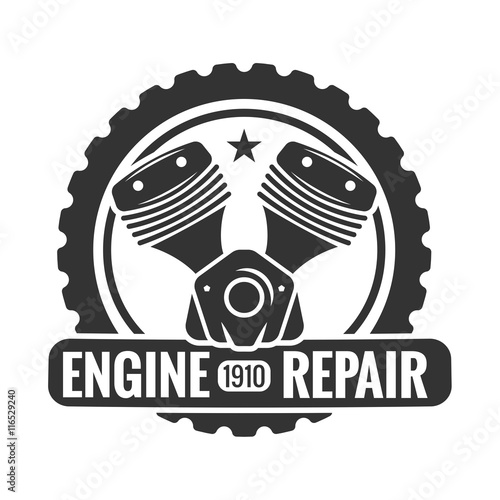 Repair Service. Motorcycle engine. Logo emblem template.