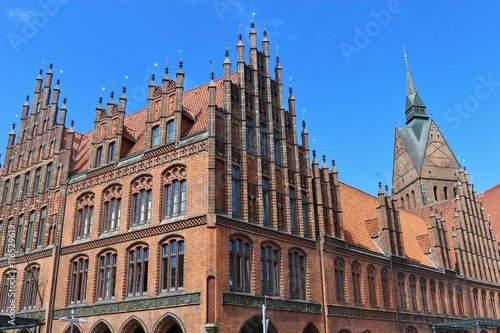 Market church and old town hall in gothic style in Hanover, North Germany. The Evangelical Lutheran Church St. Georgii et Jacobi is a landmark of the city. photo