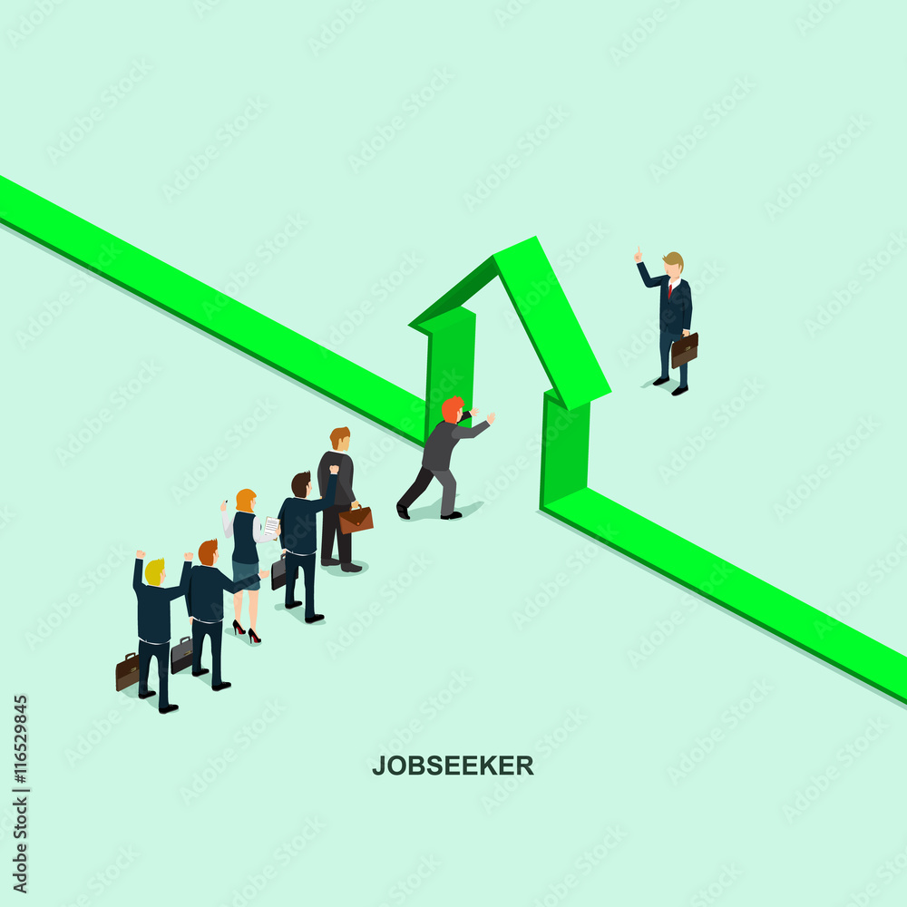 Fototapeta premium Success in business job seeker flat 3d web isometric info graphic vector