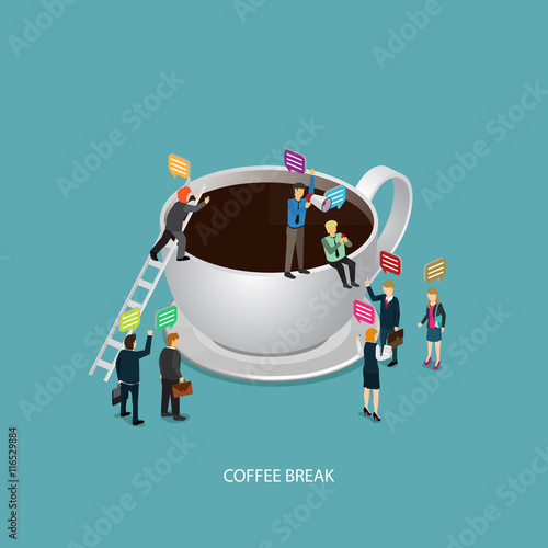 business coffee break time with coffee icon and isometric