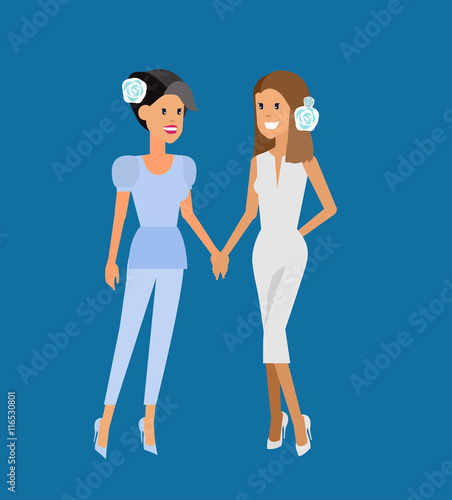 Nontraditional family. Happy cute wedding gay and lesbian