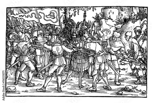 Scene of the German Peasant's war, woodcut from 1532.