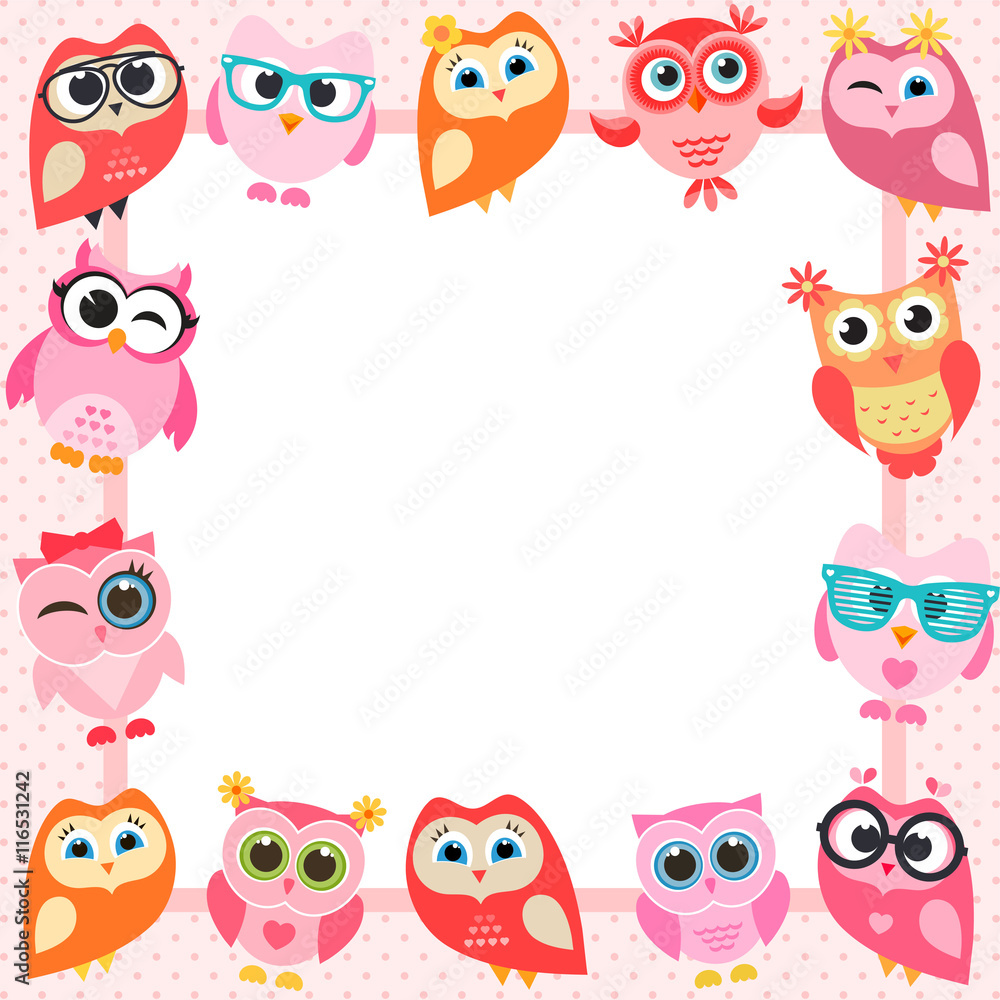 Fototapeta premium frame with funny owls