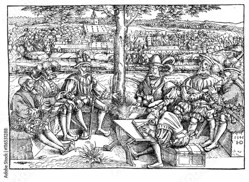 Woodcut, "council of war during the Schmalkaldic war" (1546)