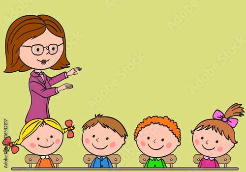 Teacher teaches children.