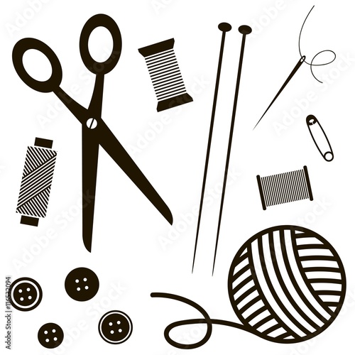 black sewing and knitting tools