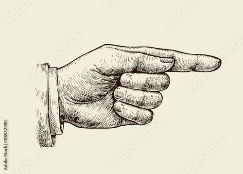 Hand drawn vintage . Retro sketch index finger. Vector illustration