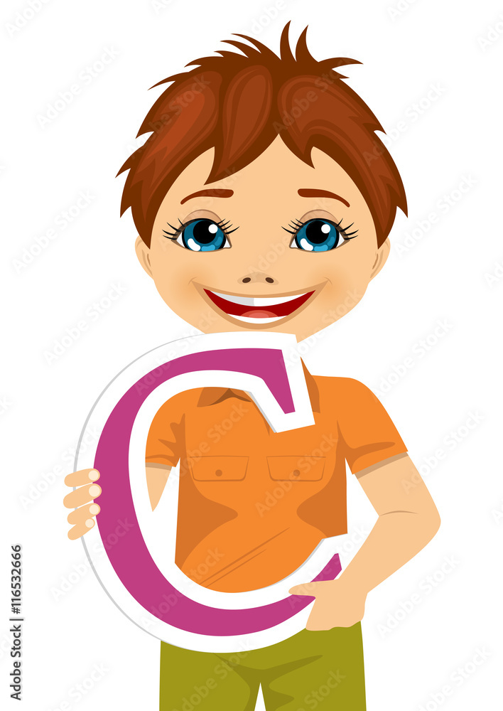 little boy holding the c letter little boy holding the c letter