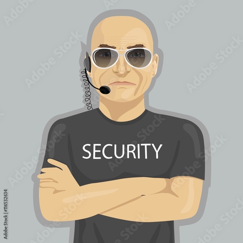 Security guard standing with crossed arms and glasses