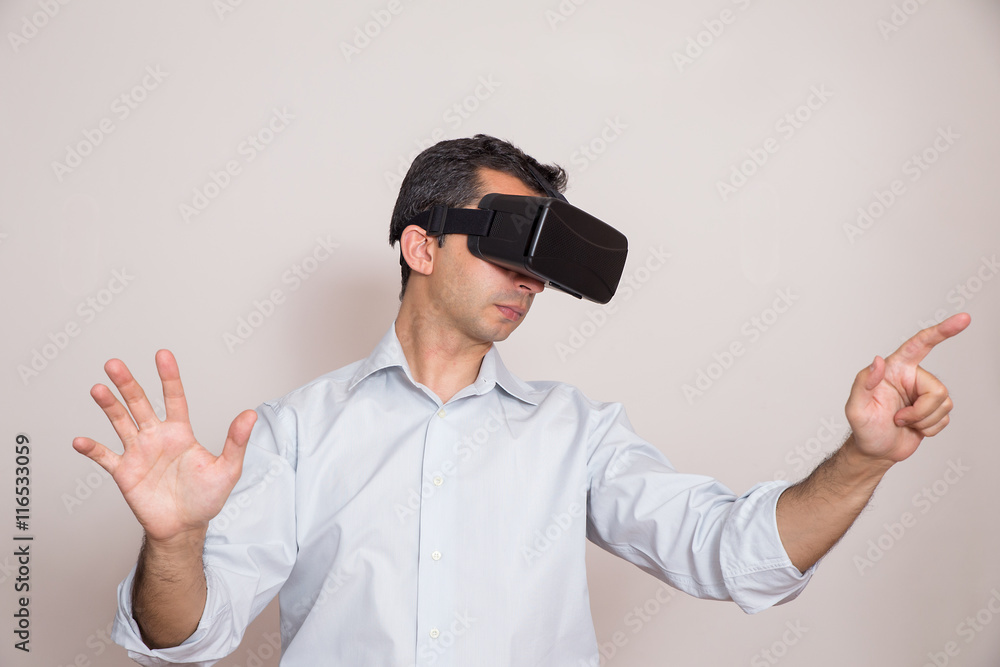 Man using virtual reality glasses Man using virtual reality glasses
