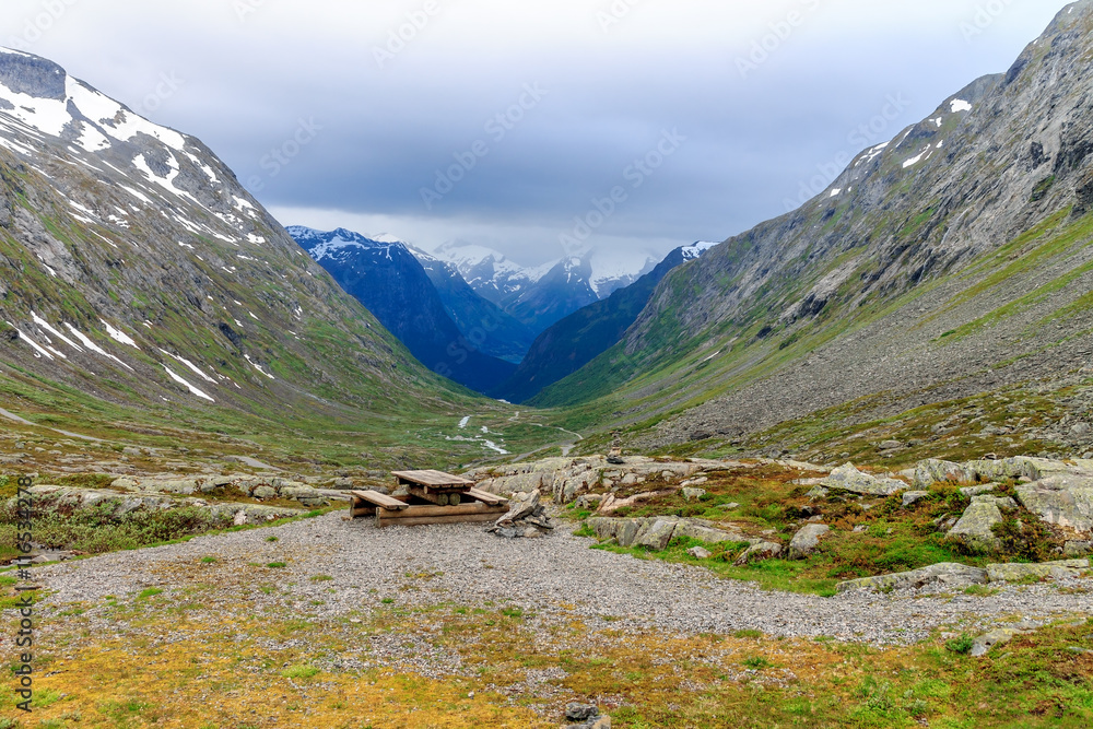 Valley in the mountains of Breheimen Nasjonaalpark, Norway.