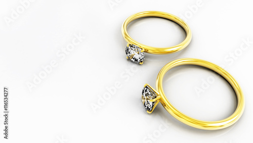 Diamond rings isolated on white background 3D render
