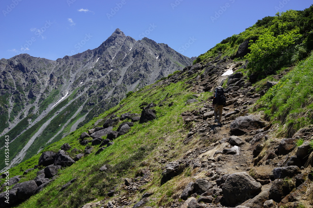 槍ヶ岳　硫黄乗越　山脈　山々　山頂　眺望　北アルプス　登山　空　絶景