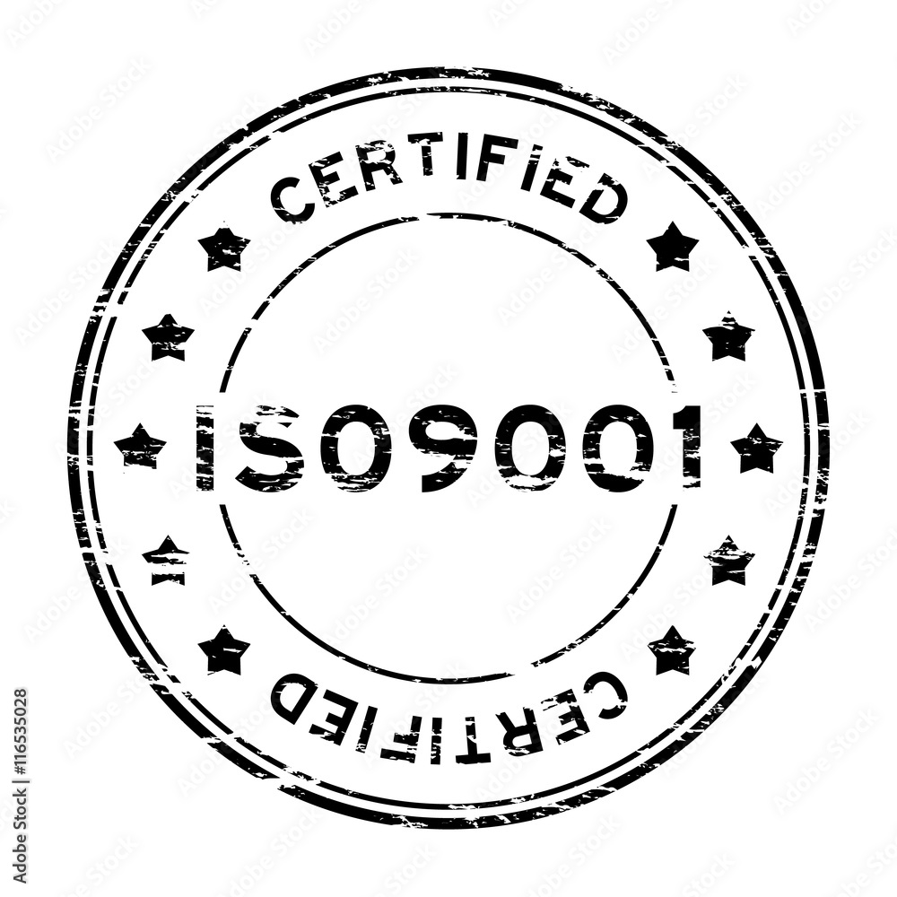 Grunge black ISO9001 certified with star rubber stamp