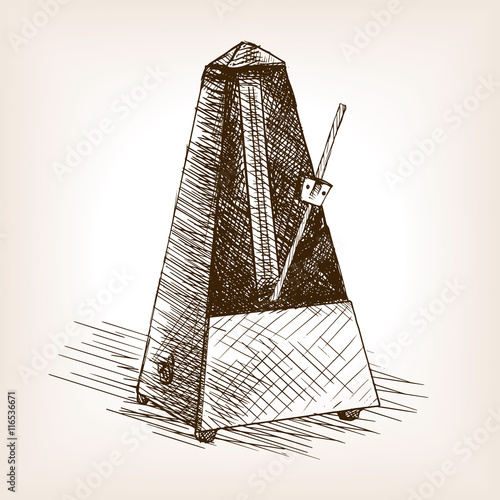 Metronome hand drawn sketch vector