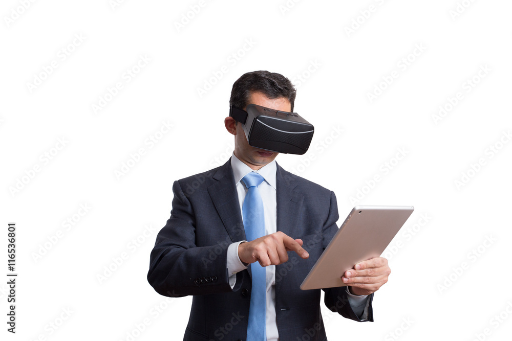 businessman playing virtual reality simulation
