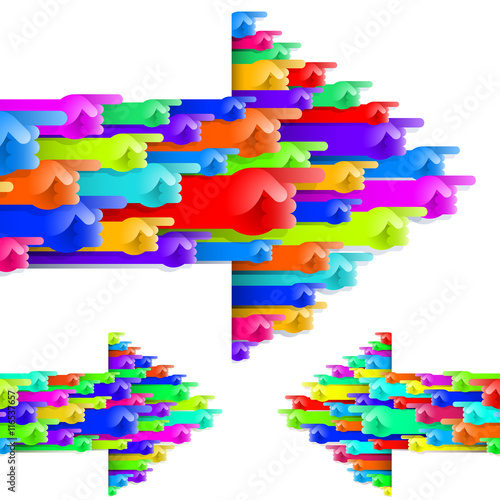 An arrow shape from a group of many hands with the index finger shows the same direction; Vector Eps10