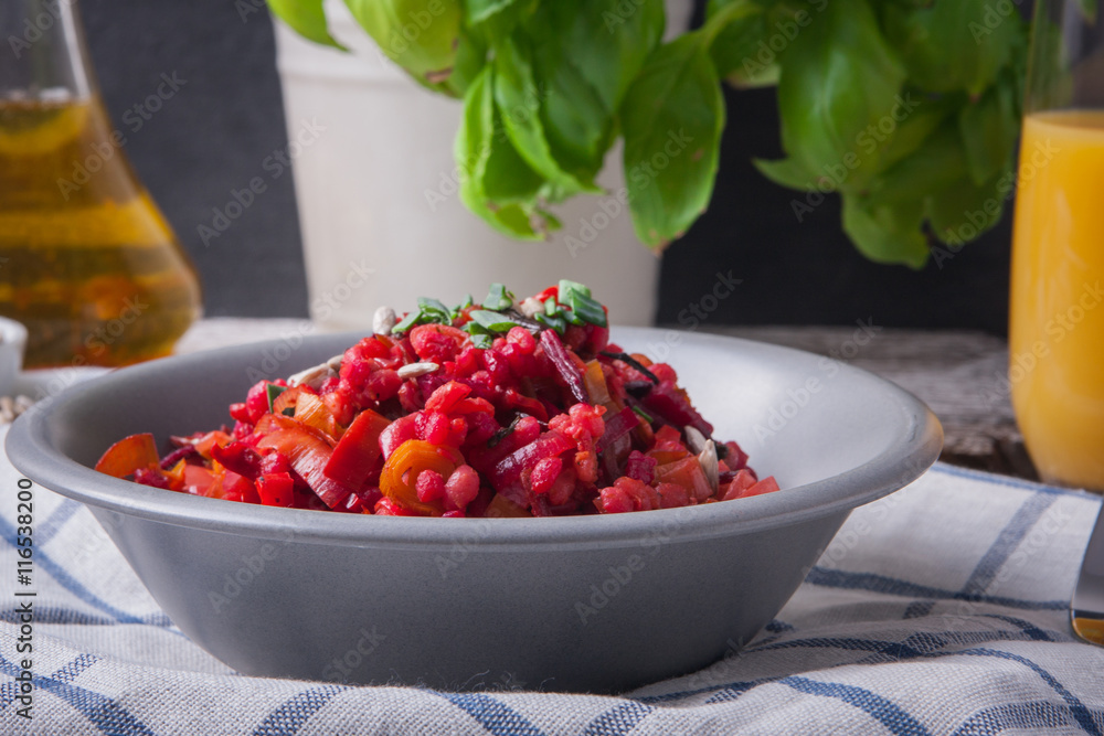 Bowl of buckwheat groats with vegetables