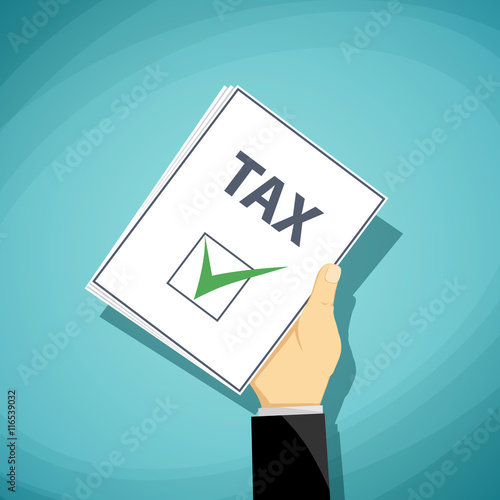 Man holds in his hand a tax declaration. Stock Vector cartoon il