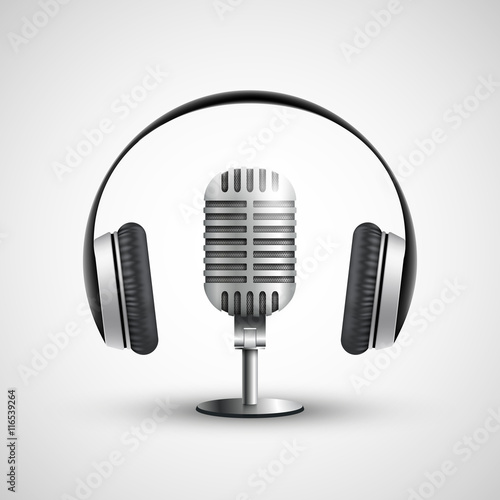 Icon headphones and a microphone. Stock vector realistic illustr