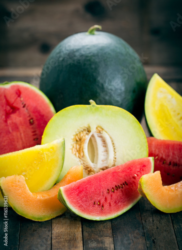 Fotografie Fresh watermelons and melons