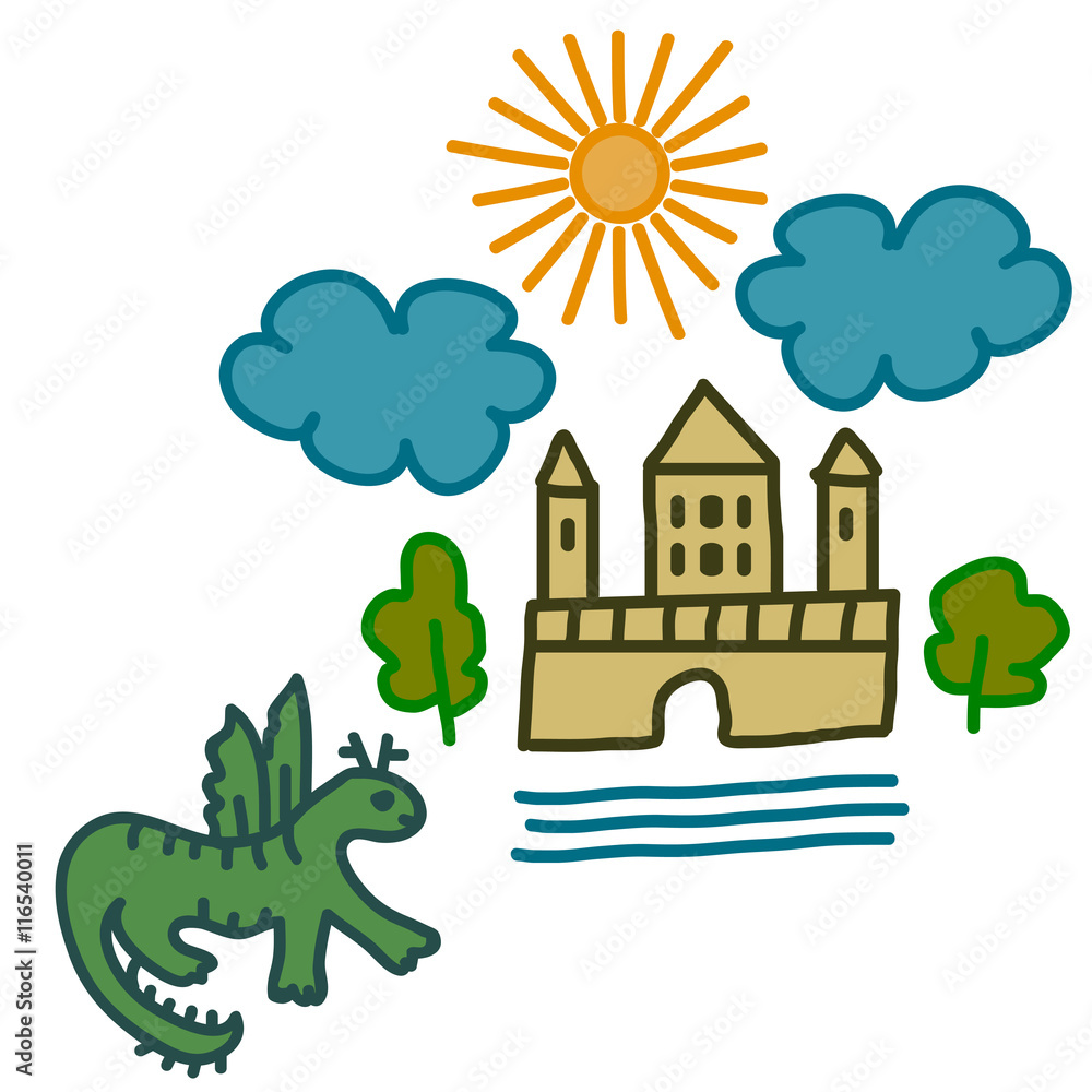 Dragon and castle illustration