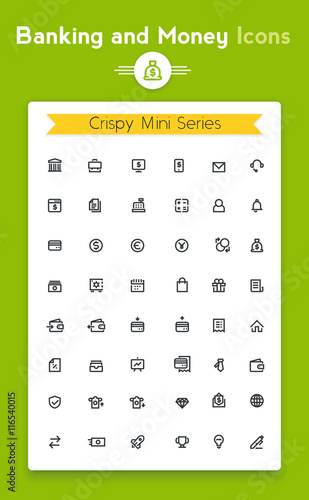 Vector line online banking tiny icon set