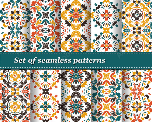 Mexican stylized talavera tiles seamless pattern. Background for design and fashion. Arabic, Indian patterns