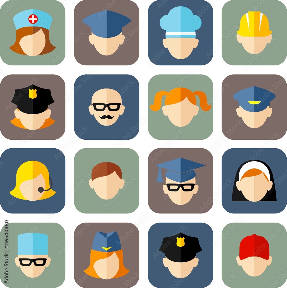 Set of avatars people icons. Flat style vector 