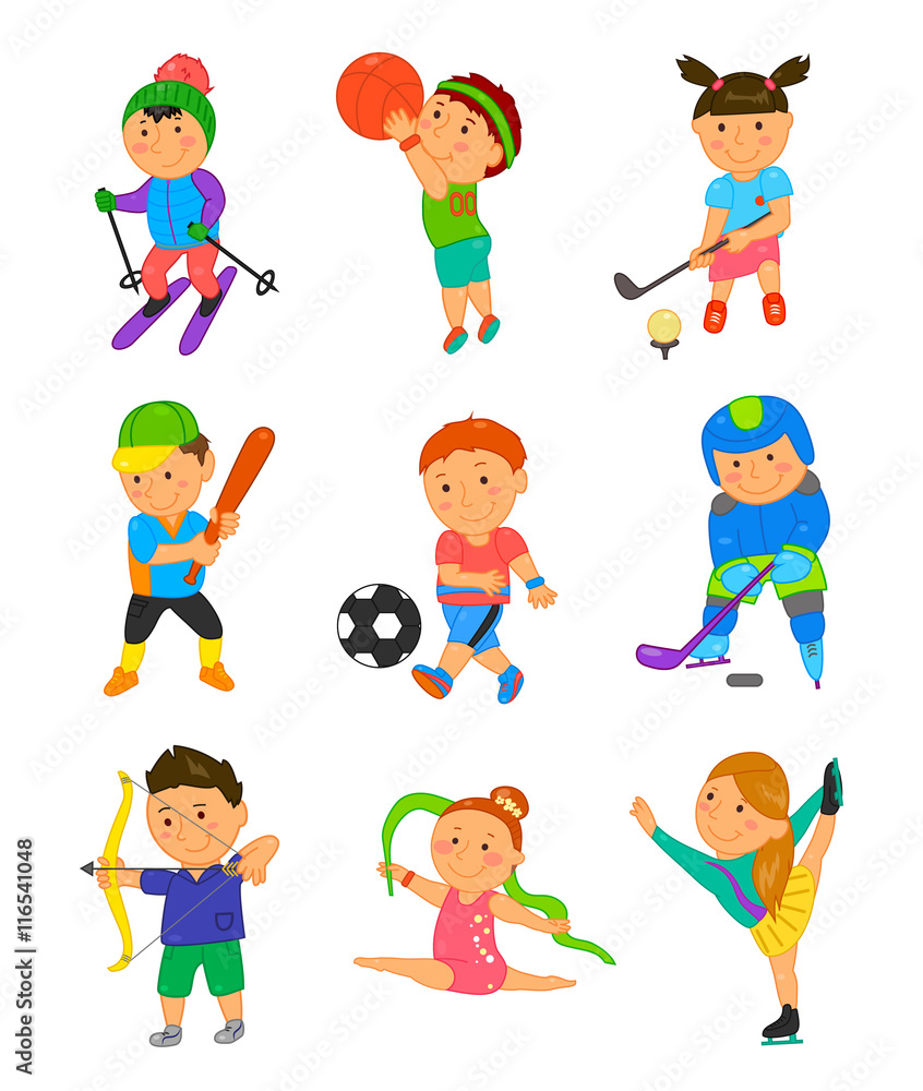 Cartoon sport kids. Vector illustration