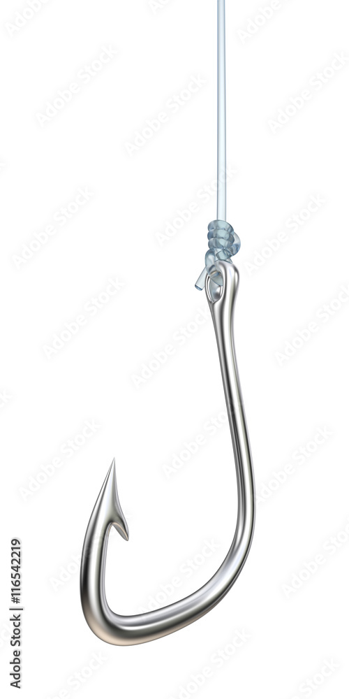 Isolated Fishing Hook and Line. 3d Render of Fishing Hook attached to Fishing Line with Clinch Knot. Isolated Fishing Hook and Line. 3d Render of Fishing Hook attached to Fishing Line with Clinch Knot.