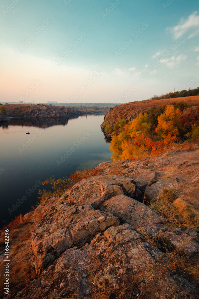 rocks on the background of the river