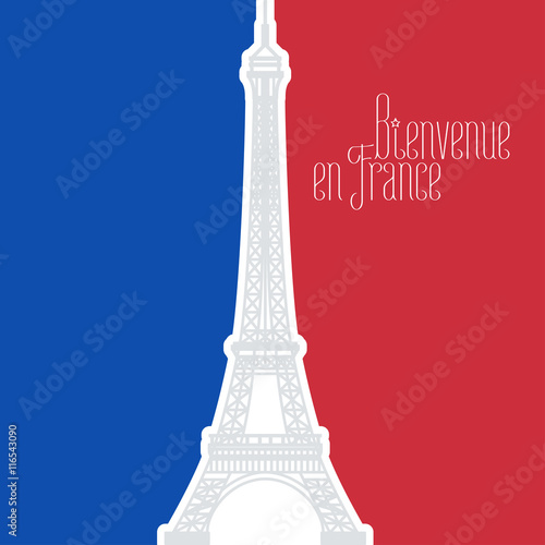 France vector illustration with French flag colors and Eiffel tower