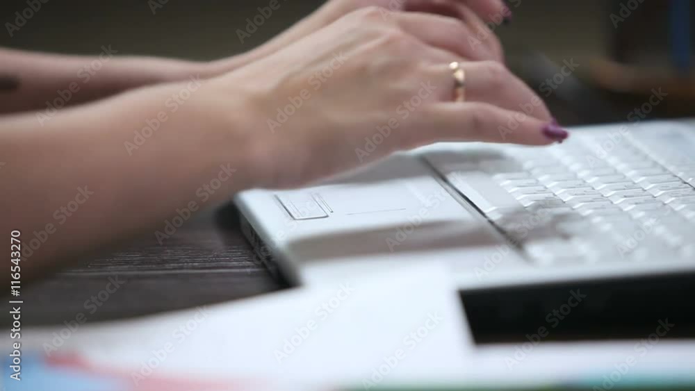 The girl accountant working on computer at home The girl accountant working on computer at home