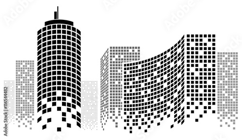 Dotted Skyscrapers Panorama - Buildings and City Illustration, Vector