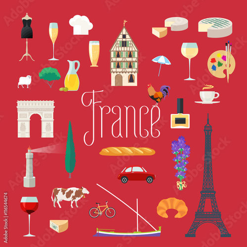 Travel to France vector icons set