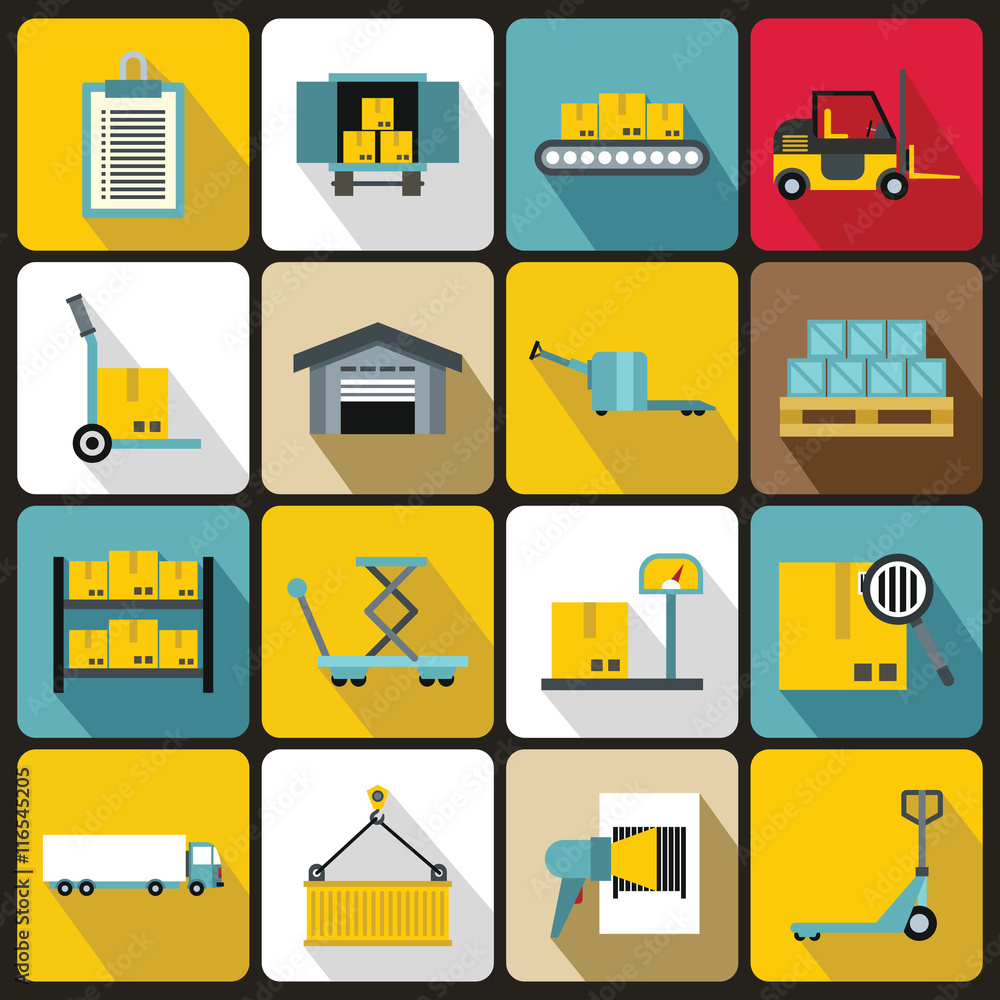Logistic icons set in flat style. Warehouse and storage set collection vector illustration Logistic icons set in flat style. Warehouse and storage set collection vector illustration