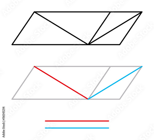 Sander optical illusion or Sanders parallelogram. The diagonal line bisecting the left parallelogram appears to be longer than the line in the right parallelogram, but is the same length. Illustration
