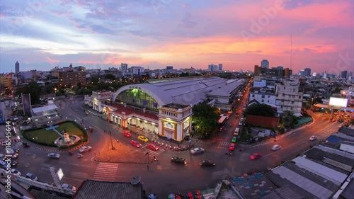 Hua Lamphong in Bangkok in the evening,Thailand, time lapse