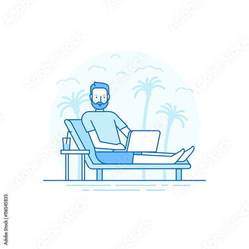 Vector illustration in flat linear style and blue colors - remot