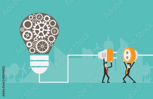 businessman make a light bulb work. idea concept